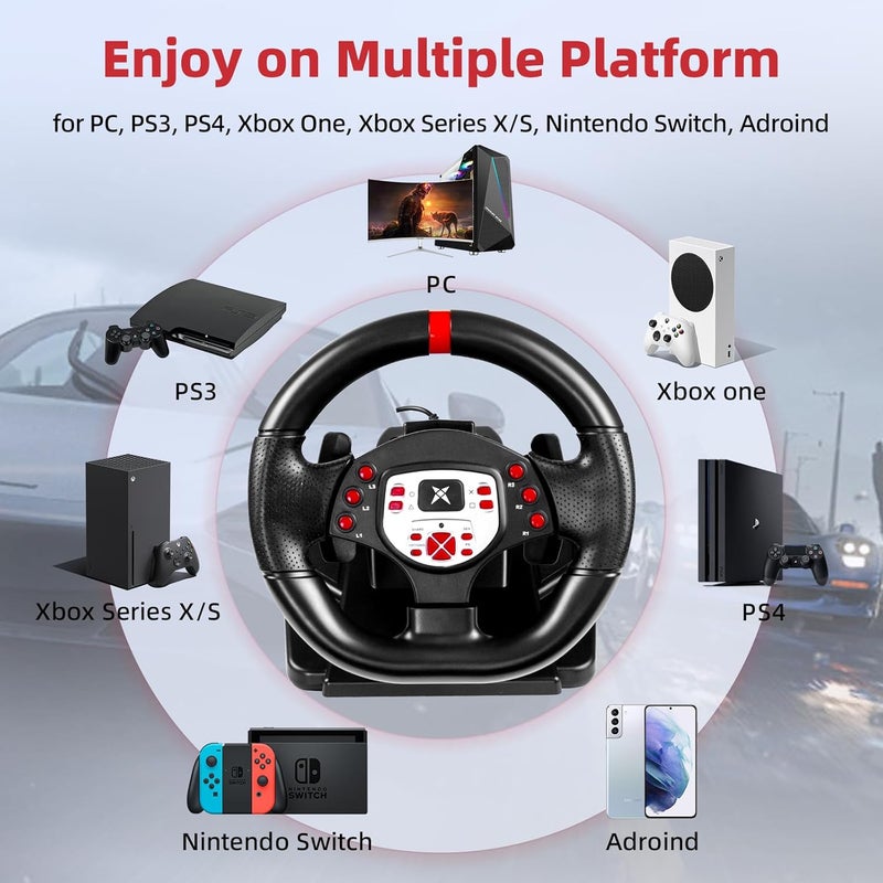 DOYO Gaming Steering Wheel and Pedals, 180° PC Racing Wheel with Paddle Shifters for PS3, Playstation 3, Switch, PS4 - Plug and Play, Height and Tilt Adjustable - Image 2